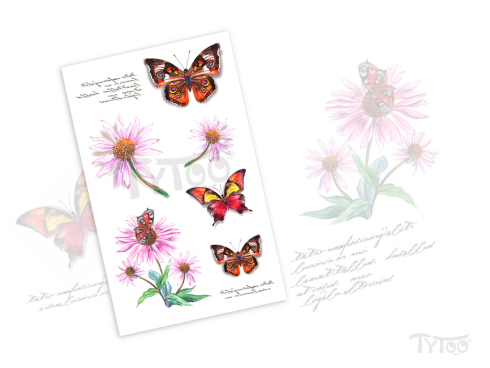 Narancssárga Pillangók és Rózsaszín Virágok Matrica Tetoválások