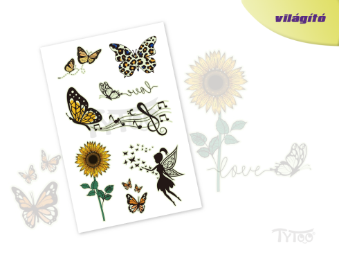 Világító Napraforgó Pillangókkal Matrica Tetoválások