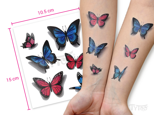 Kék és Piros Pillangó Matrica Tetoválások