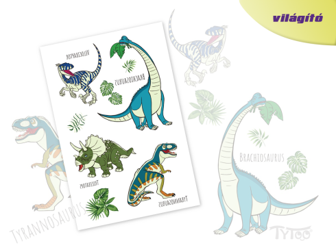  Világító Kék és Zöld Dinoszauruszok Matrica Tetoválás