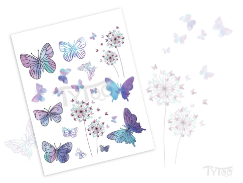 Pitypangok, Lila és Kék Pillangókkal Matrica Tetoválás