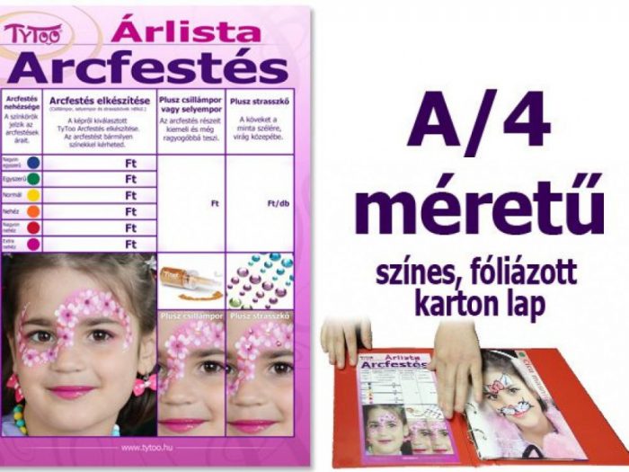 Arcfestés árlista A/4 Színes fóliázott karton